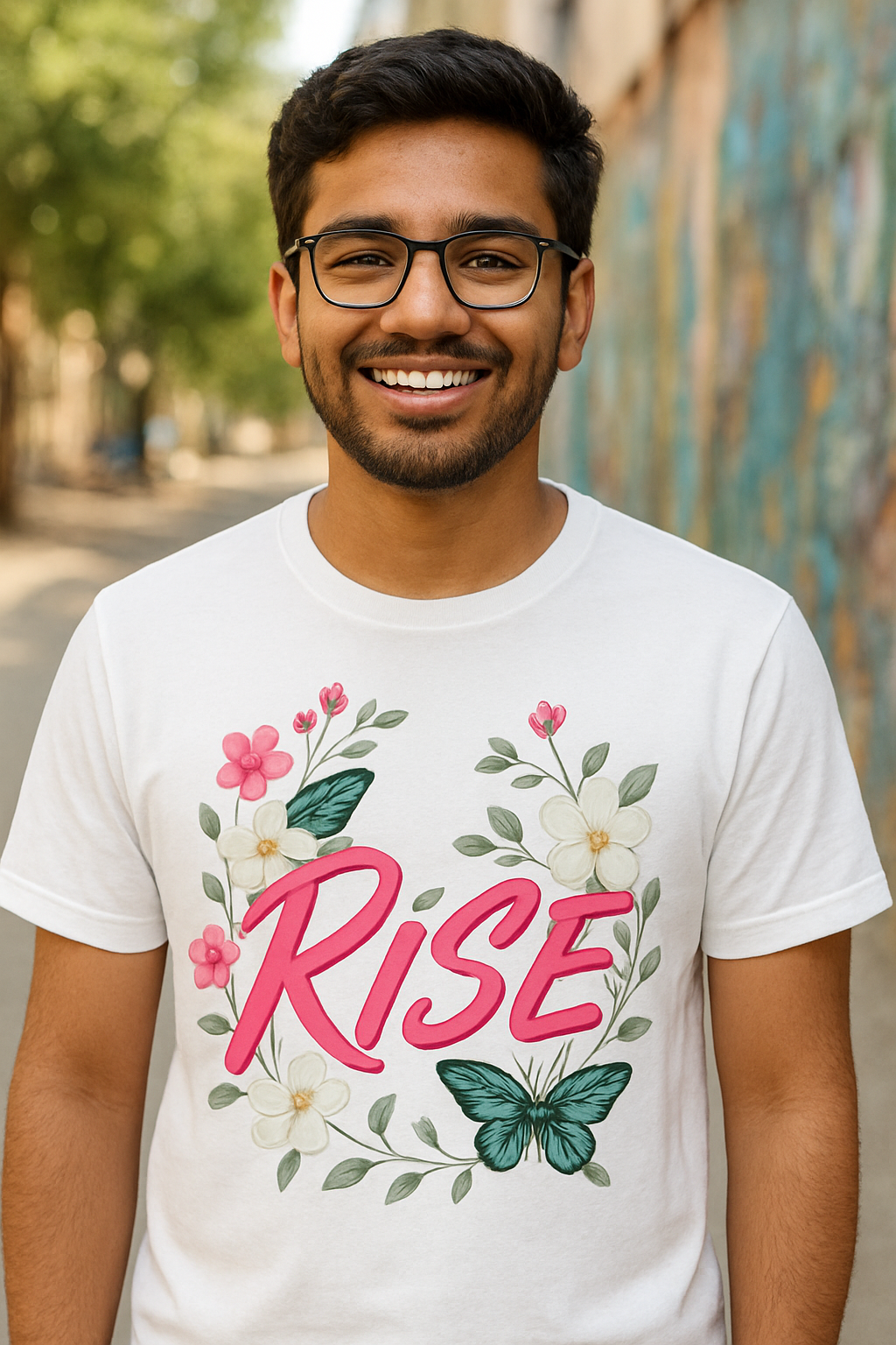 Rise & Flourish: Vibrant Floral Butterfly Tee