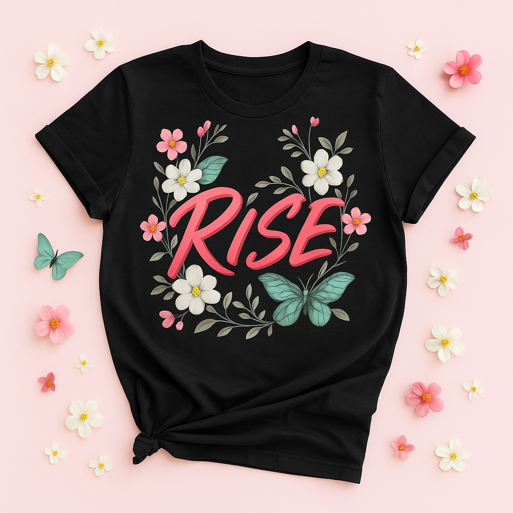 Rise & Flourish: Vibrant Floral Butterfly Tee