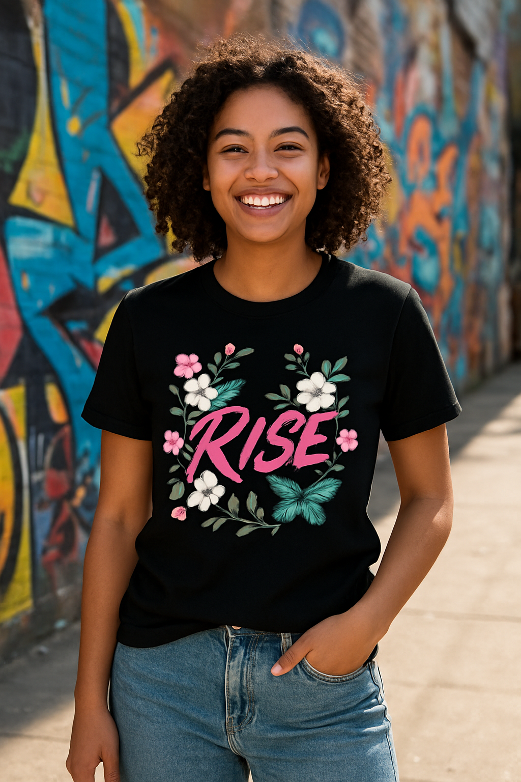 Rise & Flourish: Vibrant Floral Butterfly Tee
