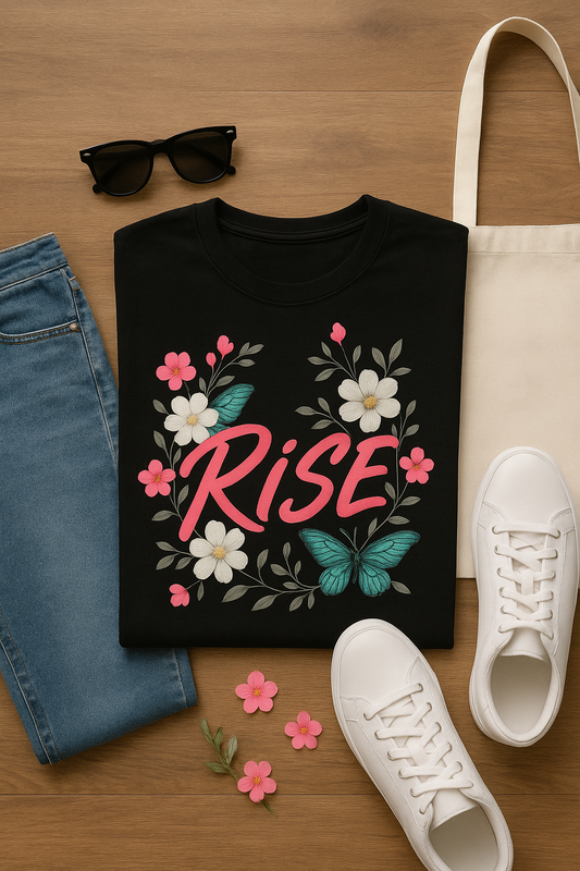 Rise & Flourish: Vibrant Floral Butterfly Tee